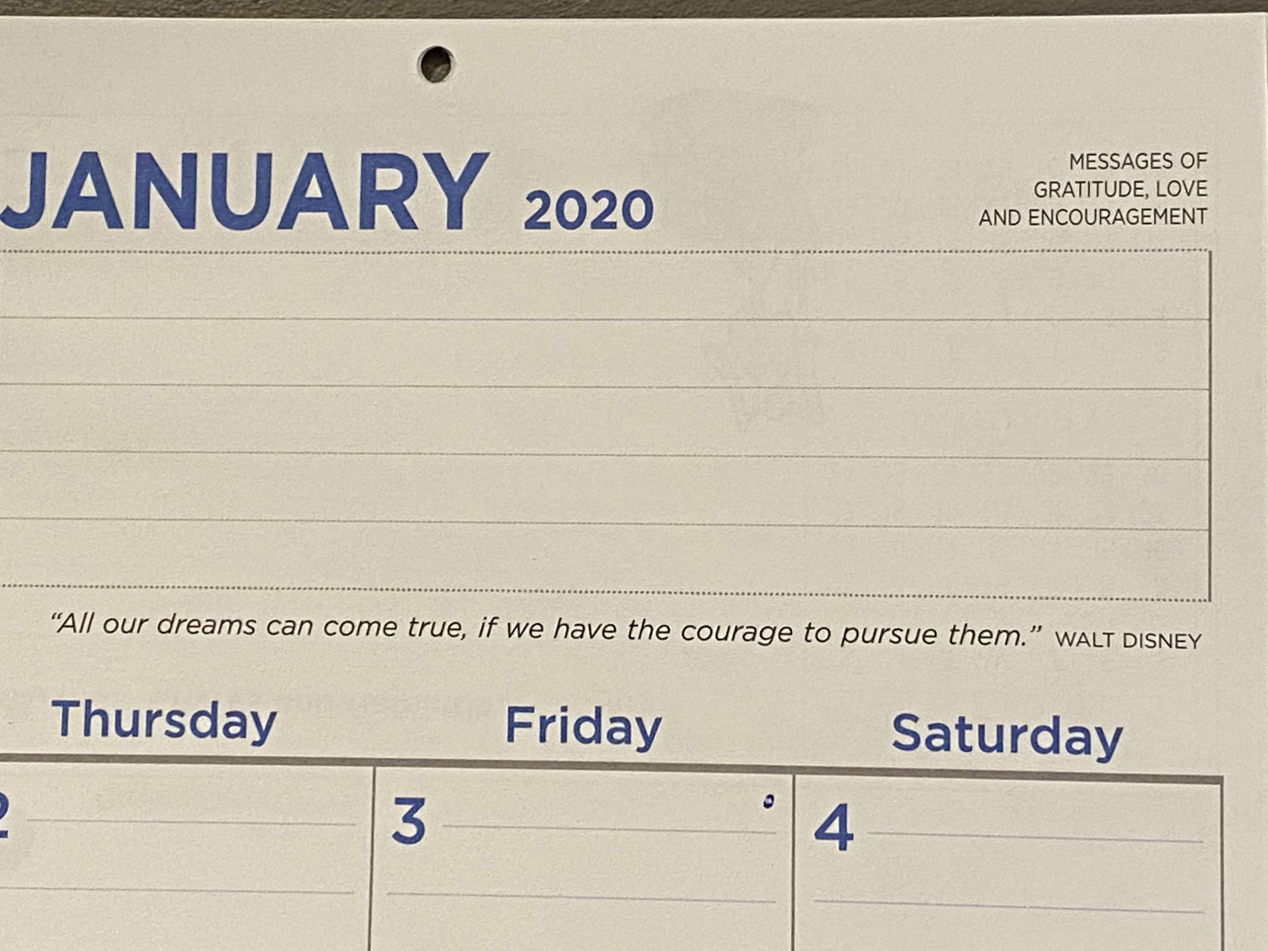 courage quote on calendar highlighting my word of the year for 2020