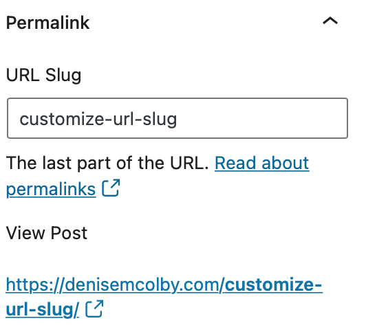 screen shot of the permalink field in wordpress where you can edit the URL slug