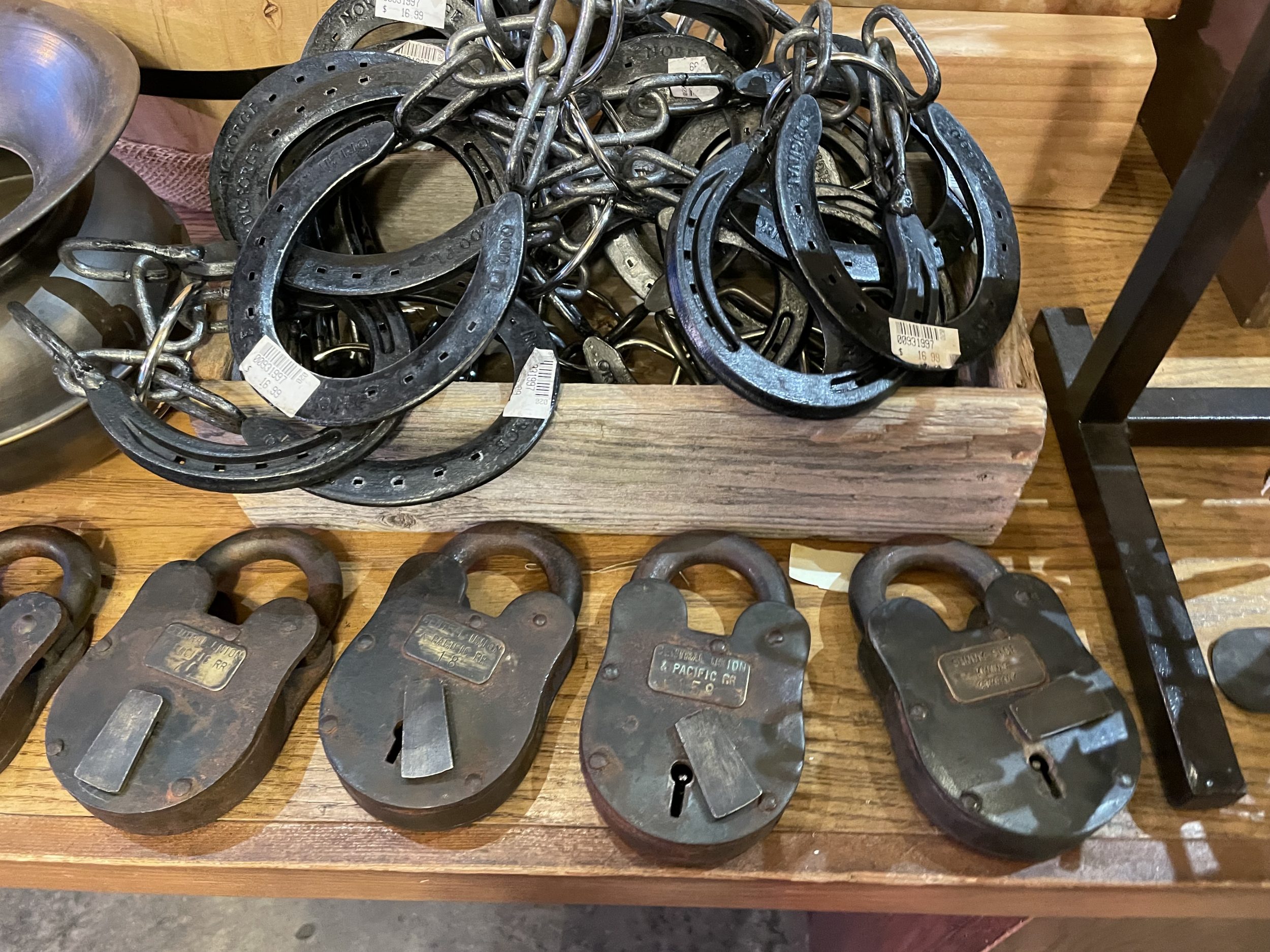 metal horseshoes and locks made by Knott's Berry Farm Blacksmith